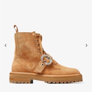 NWOB Jimmy Choo Cora Tan Combat Moto Boots with Suede Finish size 40